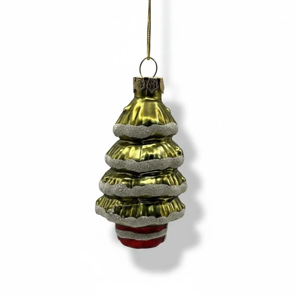 Vintage Mercury Glass Christmas Tree Ornament Gold Silver Glitter Accents Retro
